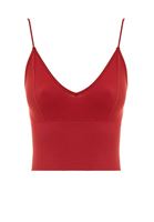 Women Bordeaux Seamless Crop Top with V Neck