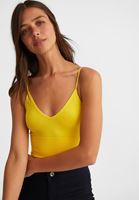 Women Yellow Seamless Crop Top with V Neck