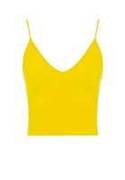 Women Yellow Seamless Crop Top with V Neck
