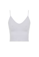 Women White Seamless Crop Top with V Neck