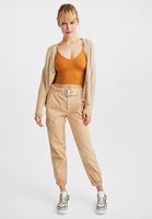 Women Brown Seamless Crop Top with V Neck