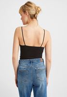 Women Black Seamless Crop Top with V Neck