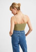 Women Green Seamless Crop Top with V Neck