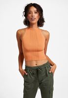 Bayan Turuncu Halter Yaka Dikişsiz Crop Top 