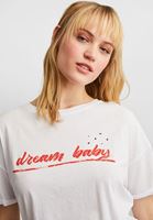 Bayan Beyaz Baskılı Boyfriend Tişört