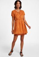 Women Orange Embroidery Mini Dress