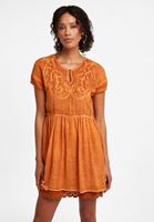 Women Orange Embroidery Mini Dress