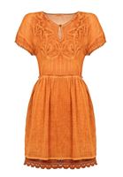 Women Orange Embroidery Mini Dress