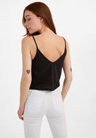 Women Black V-Neck Top with Tie Detail