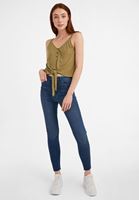 Women Green V-Neck Top with Tie Detail