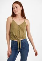 Women Green V-Neck Top with Tie Detail