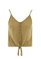 Women Green V-Neck Top with Tie Detail
