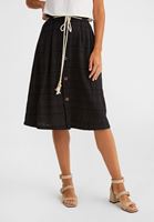 Women Black Buttoned Midi Skirt