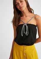 Bayan Siyah Halat Askılı Crop Bluz