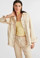Bayan Krem Boyfriend Denim Ceket