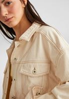 Bayan Krem Boyfriend Denim Ceket