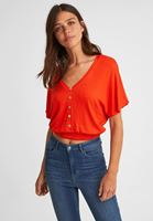 Bayan Kırmızı Beli Lastikli Crop Bluz