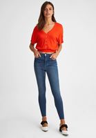 Bayan Kırmızı Beli Lastikli Crop Bluz