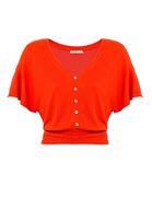 Bayan Kırmızı Beli Lastikli Crop Bluz