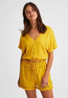 Bayan Sarı Beli Lastikli Crop Bluz