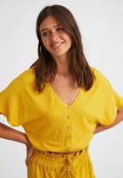 Bayan Sarı Beli Lastikli Crop Bluz
