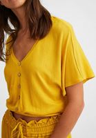 Bayan Sarı Beli Lastikli Crop Bluz