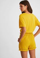 Bayan Sarı Beli Lastikli Crop Bluz