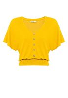 Bayan Sarı Beli Lastikli Crop Bluz