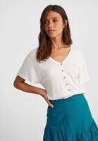 Bayan Beyaz Beli Lastikli Crop Bluz