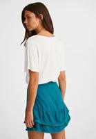 Bayan Beyaz Beli Lastikli Crop Bluz