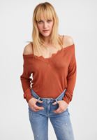 Women Orange Off-Shoulder V-Neck Pullover