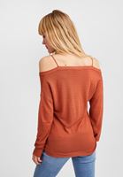 Women Orange Off-Shoulder V-Neck Pullover