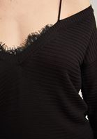 Women Black Off-Shoulder V-Neck Pullover