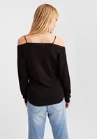 Women Black Off-Shoulder V-Neck Pullover
