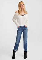 Women Cream Off-Shoulder V-Neck Pullover