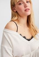 Women Cream Off-Shoulder V-Neck Pullover