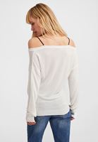 Women Cream Off-Shoulder V-Neck Pullover
