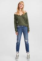 Women Green Off-Shoulder V-Neck Pullover