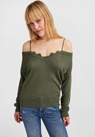 Women Green Off-Shoulder V-Neck Pullover