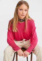 Bayan Pembe Yuvarlak Yaka Crop Triko