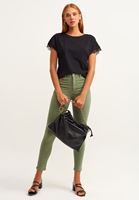 Women Black Boat-neck t-shirt with lace detail
