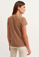 Bayan Açık Kahverengi Pamuklu V-Neck Tişört