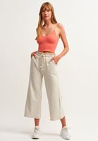 Bayan Gri Büzgülü High-Rise Culotte Pantolon