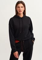 Bayan Siyah Beli Büzgülü Crop Sweatshirt