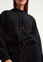 Bayan Siyah Beli Büzgülü Crop Sweatshirt