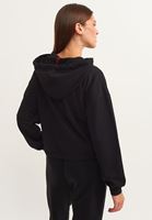 Bayan Siyah Beli Büzgülü Crop Sweatshirt
