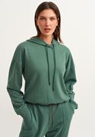 Bayan Yeşil Beli Büzgülü Crop Sweatshirt