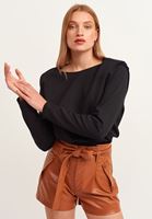 Bayan Siyah Zero-Neck Vatkalı Sweatshirt