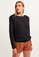 Bayan Siyah Zero-Neck Vatkalı Sweatshirt