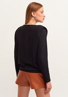Bayan Siyah Zero-Neck Vatkalı Sweatshirt
